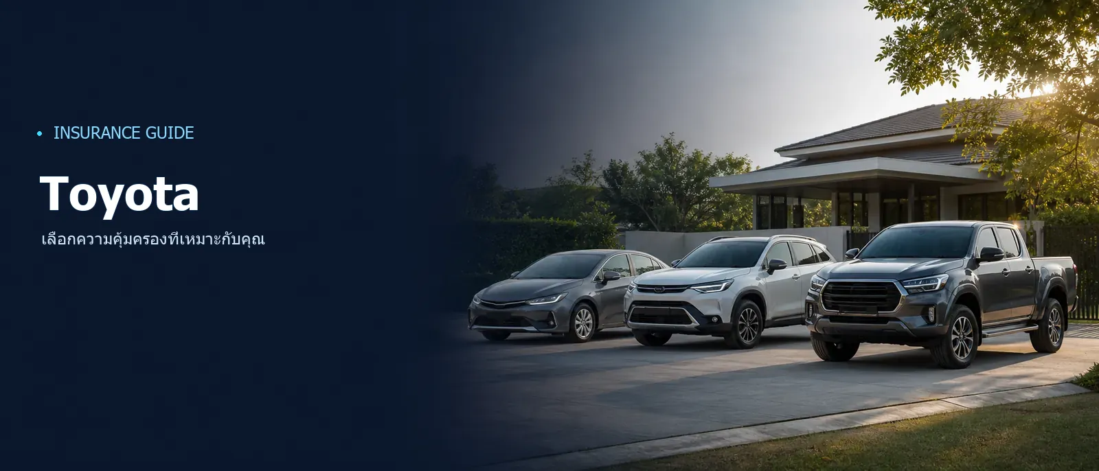 รถยนต์ Toyota หลายรุ่นเรียงกัน ประกอบหน้าประกันรถ Toyota