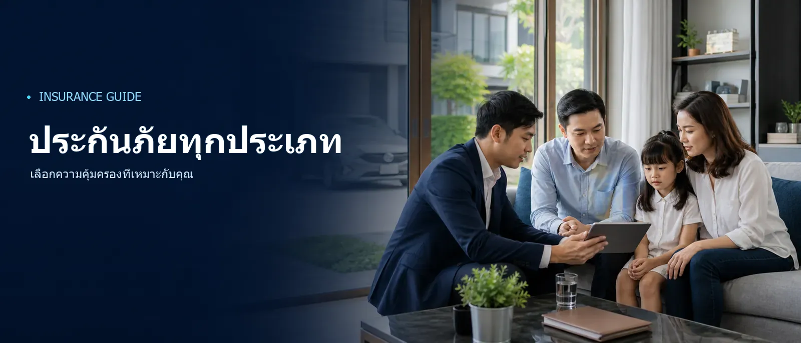 ภาพรวมประกันภัยหลายประเภท ทั้งรถยนต์ บ้าน อุบัติเหตุ และขนส่งสินค้า